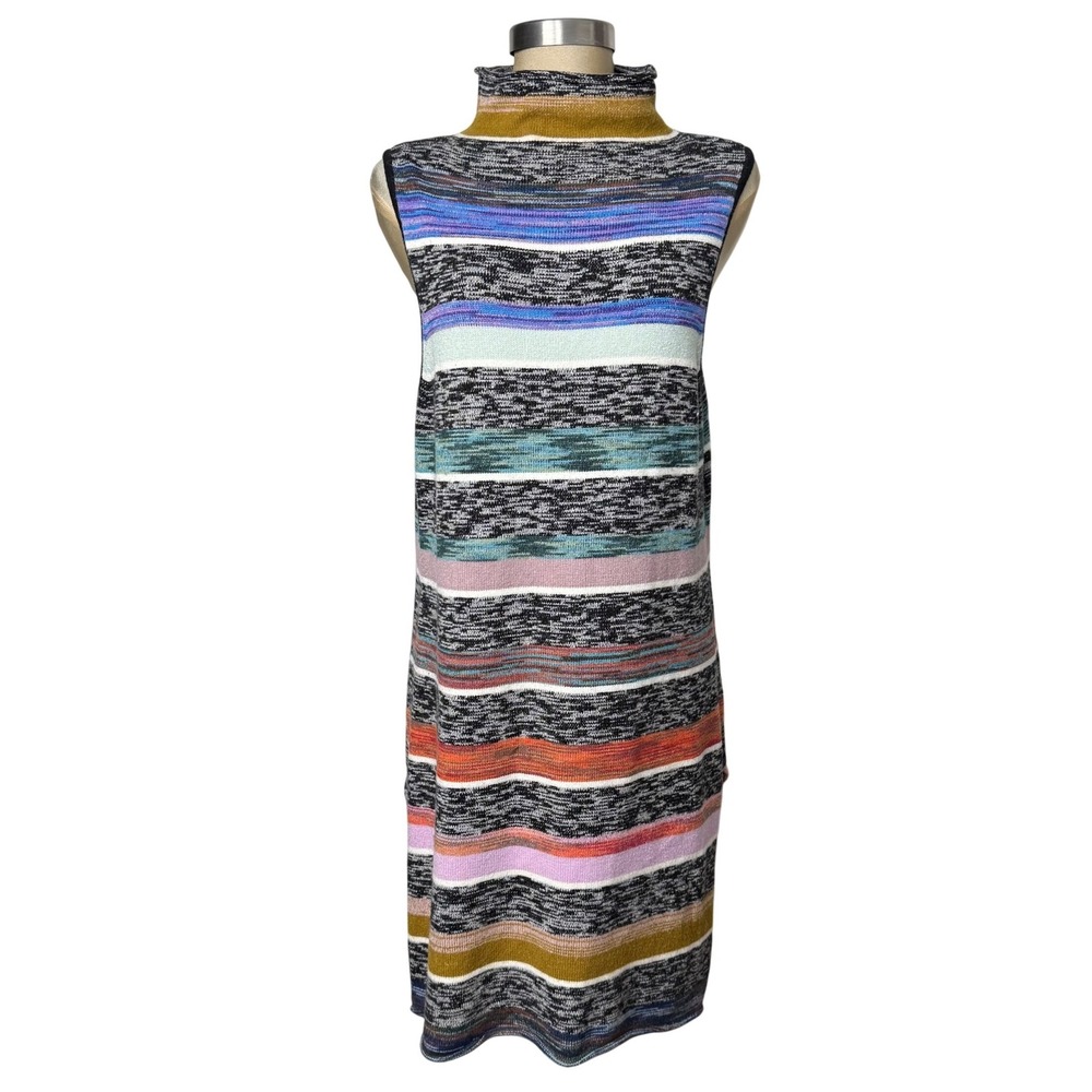 Anthropologie Multi Color Striped Sleeveless Mock Neck Knit Dress XL Boho Retro